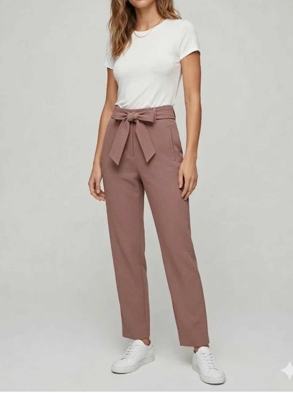 Wilfred Aritzia Tie Belt Tapered Dress Pants Brown High Waisted Crepe 2 26 X 27